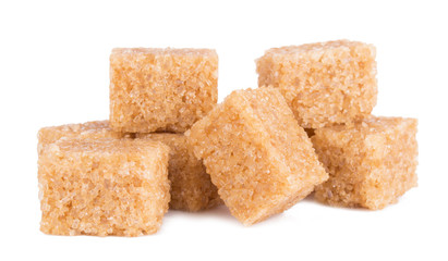 brown sugar cubes isolated on white background with clipping path.