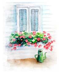 Fototapeta na wymiar Watercolor painting of Vintage old house sketch art illustration 