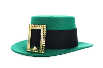 Green leprechaun hat isolated on white. St. Patrick's Day celebration