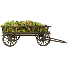 Fototapeta premium Harvest of bananas collected in a wooden cart