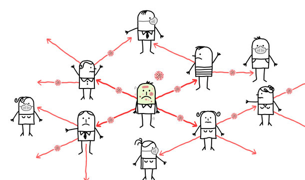 Cartoon people quickly infected with a Virus