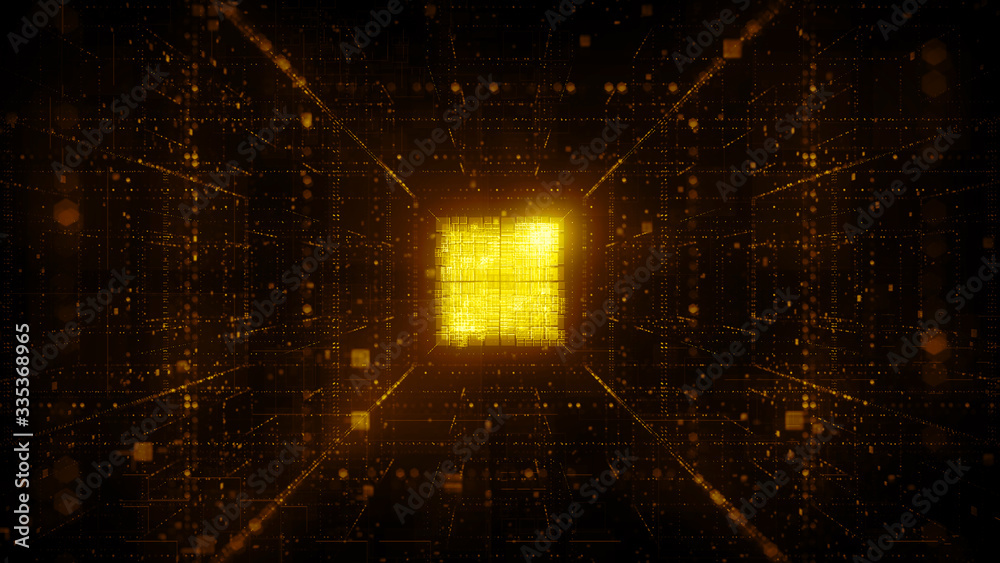 Poster 3d render of abstract central processor unit. artificial intelligence brain concept.