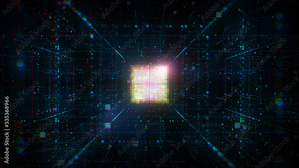 Poster 3d render of abstract central processor unit. artificial intelligence brain concept.