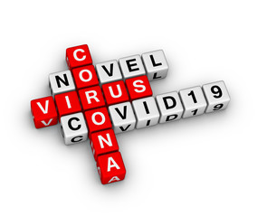 Novel Corona Vrus COVID19 sign. 3D crossword puzzle.