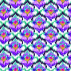 Ikat seamless colorful geometric pattern. Abstract background texture.	
