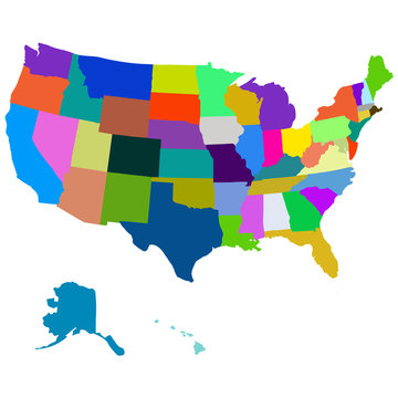 Vector illustration of a High Detail USA Map with different colours