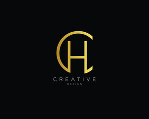 Letter CH Logo Design, Creative Minimal CH Monogram In Gold Color