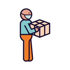 Avatar man with mask and delivery box line and fill style icon vector design