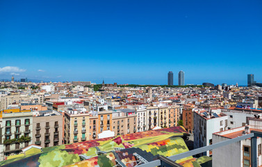 Fototapeta na wymiar Public market and views of the city of Barcelona