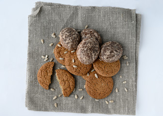 delicious oatmeal cookies and chocolate gingerbread cookies top view