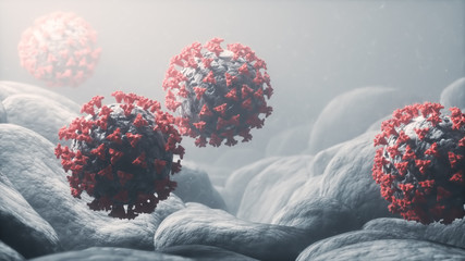 Realistic 3D render of the Coronavirus 2019-nCoV Wuhan. SARS-CoV-2 known as 2019-nCoV, COVID-19.