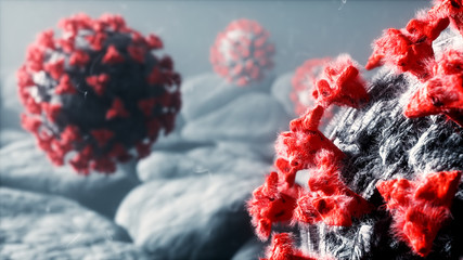 Realistic 3D render of the Coronavirus 2019-nCoV Wuhan. SARS-CoV-2 known as 2019-nCoV, COVID-19.