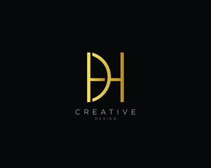 Obraz premium Letter DH Logo Design, Creative Minimal DH Monogram In Gold Color