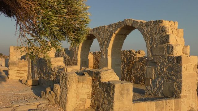The walls of the ancient city in the archaeological park. Paphos, Cyprus.