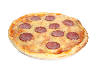 Tasty fresh pepperoni pizza isolated on white