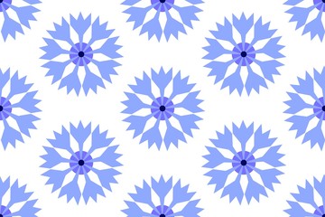 Cornflower blue pattern. Seamless background. Floral repeat design with a blue flower made in flat geometric style. Vector