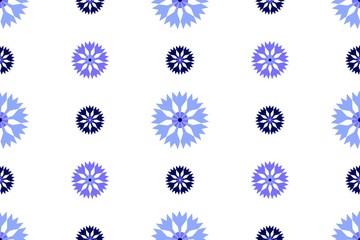 Cornflower blue pattern. Seamless background. Floral repeat design with a blue flower made in flat geometric style. Vector