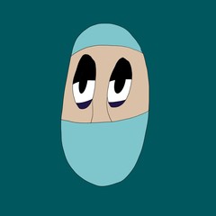 Illustration showing a tired and sleepy medical worker. Ideal concept of tired doctor or nurse working overtime.