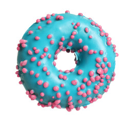 Sweet delicious glazed donut on white background