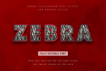 zebra 3d Text effect, Editable text © max vector