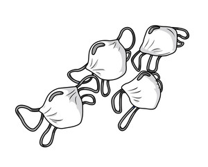 Group of face masks for protecting health - black & white