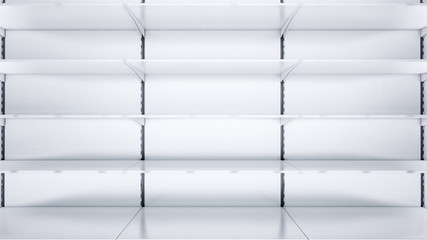 3D close up image of empty shelves.