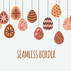 Easter egg seamless border. Decorative frame. Flat cartoon style. Vector