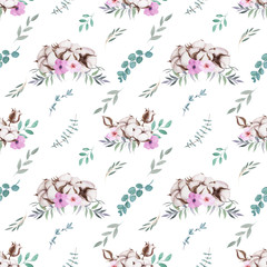 Watercolor seamless pattern of flowers and leaves, for wedding cards, romantic prints, fabrics, textiles and scrapbooking. - 335380941