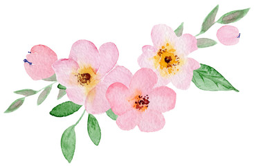Cute watercolor hand drawn illustration of flowers isolated on a white background, for Valentine's Day greeting card, wedding card, romantic prints and scrapbooking.