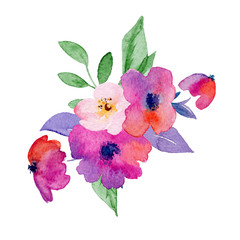Cute watercolor hand drawn illustration of flowers isolated on a white background, for Valentine's Day greeting card, wedding card, romantic prints and scrapbooking. - 335381137