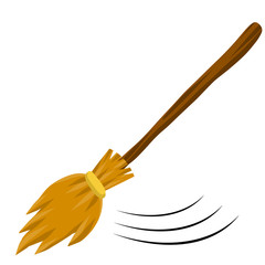 Broom. Rustic item for house cleaning. element of witch. Cartoon flat illustration. Sweeping and Old wooden MOP in wooden handle