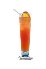 Glass of orange juice on white background