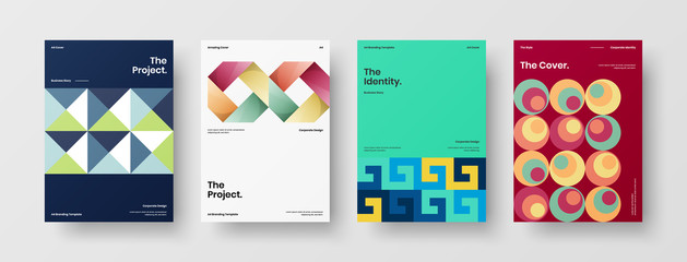 Company identity brochure template collection. Business presentation vector A4 vertical orientation front page mock up set. Corporate report cover abstract geometric illustration design layout bundle.
