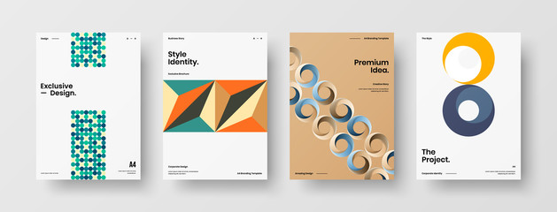 Company identity brochure template collection. Business presentation vector A4 vertical orientation front page mock up set. Corporate report cover abstract geometric illustration design layout bundle.