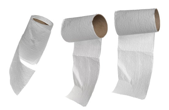 Set toilet paper roll isolated on white background with clipping path 