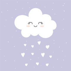 Cute cloud on purple background. Vector illustration.