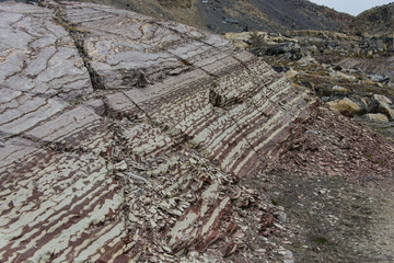 Fototapeta premium Colourful rocks in east Greenland close up. Rock texture.