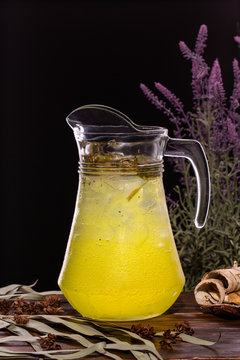 Evening gentle lemonade with the aroma of lavender, melisas and vasilica