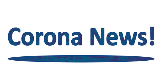 Blauer Schriftzug Corona News mit Viren  und Schatten auf weißem Hintergrund!