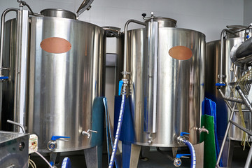 Cylinder-shaped containers in a beer factory