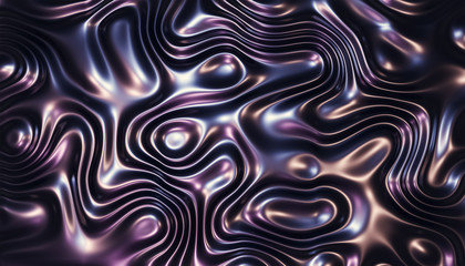 Abstract shiny metal background with swirls, twisted and wavy lines pattern. 3D rendering illustration