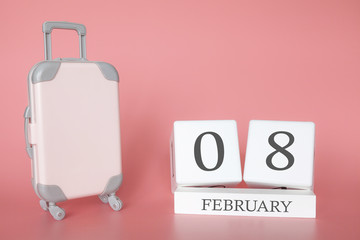 Time for a winter holiday or travel, vacation calendar for February 8