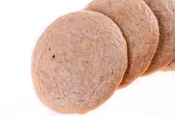 Oatmeal cookies with beze on white background