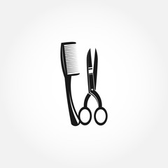 Obraz premium Comb and scissors. Hairdresser tools icon. isolated design element