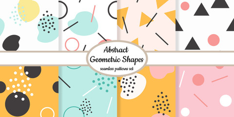 Collection of seamless patterns with abstract geometric shapes. Minimalistic simple trendy background designed for fabric, web, paper and all prints