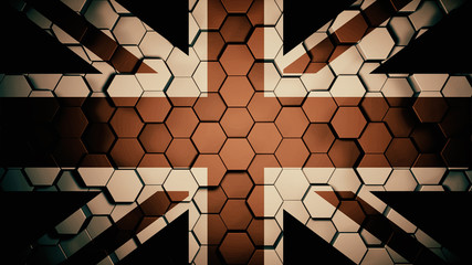 Uk flag abstract background, hexagons 3d render illustration
