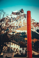 Beautiful landsape panoramic view to the mountains. Winter in Engelberg, Switzerland. Wallpaper.