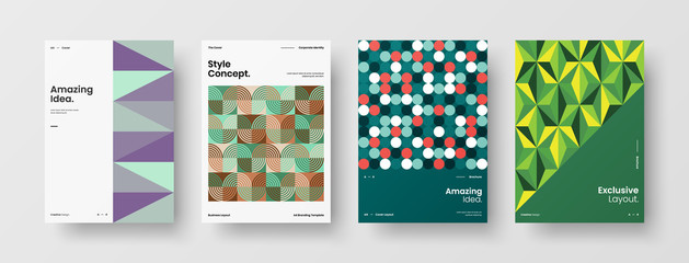 Company identity brochure template collection. Business presentation vector A4 vertical orientation front page mock up set. Corporate report cover abstract geometric illustration design layout bundle.