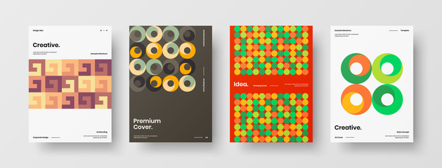 Company identity brochure template collection. Business presentation vector A4 vertical orientation front page mock up set. Corporate report cover abstract geometric illustration design layout bundle.