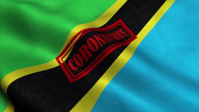 Coronavirus stamp on the flag of Tanzania. Coronavirus concept